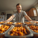 A man preparing meals in kitchen